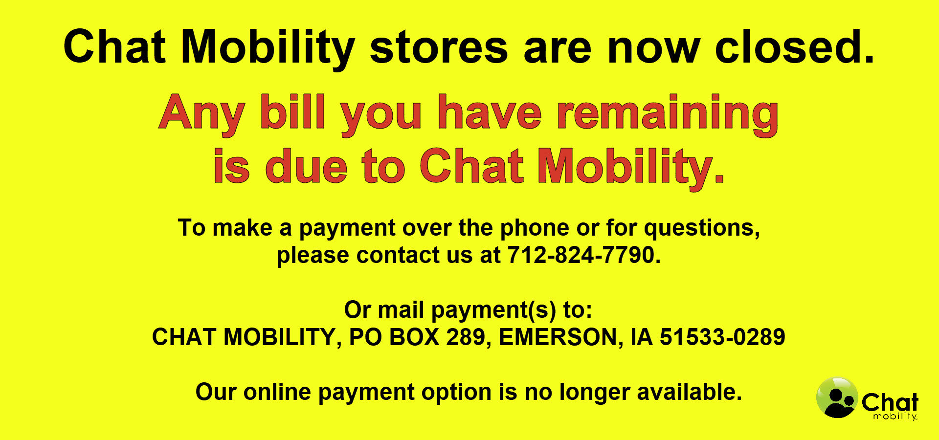 Chat Mobility Now Closed